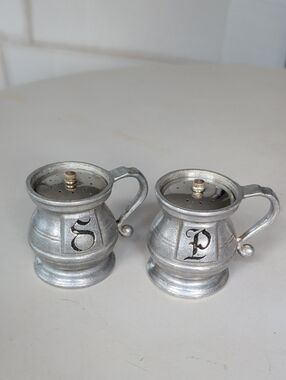 Wilton Armetale Silver Monogram S & P Mug-Style Salt and Pepper Shakers